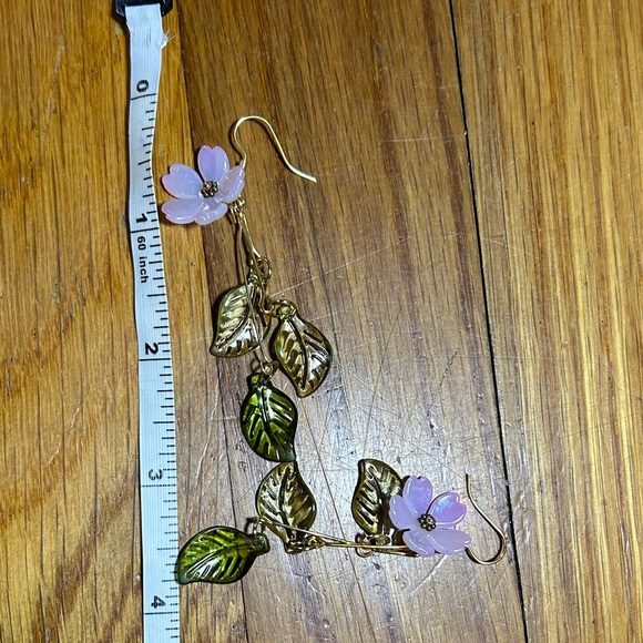 3/$25 Floral Drop Earrings with Pink and Green Accents - Picture 3 of 4